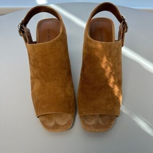 Via Spiga Cognac Suede Open-Toe Slingback Mules